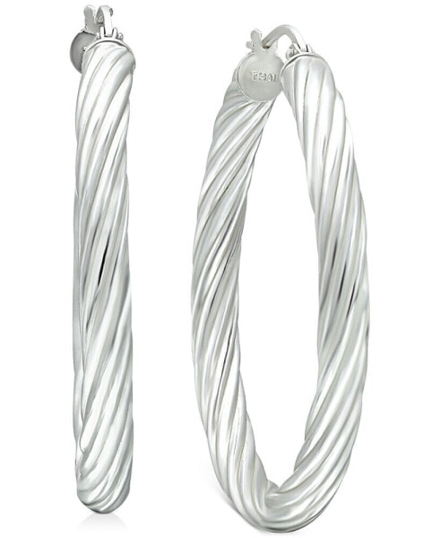 Medium Twisted Tube Hoop Earrings in Sterling Silver, 1.57", Created for Macy's