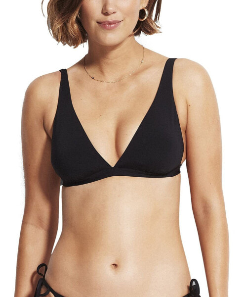 Seafolly 297382 Women's Longline Triangle Bikini Top Swimwear, Active Black, 6