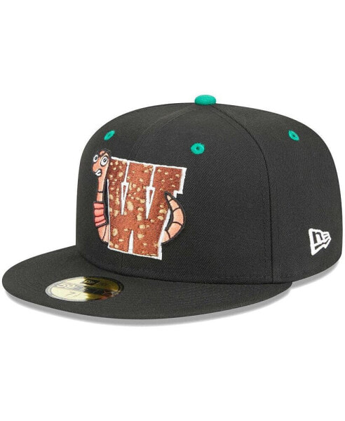 Men's Black Worcester Red Sox Theme Nights Wicked Worms of Worcester 59Fifty Fitted Hat