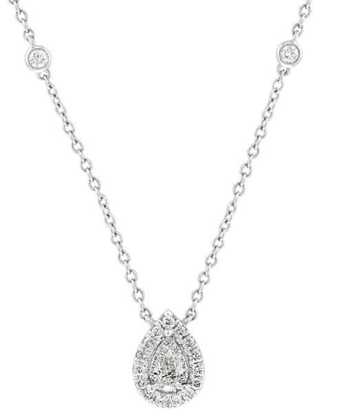 EFFY Collection eFFY® Diamond Pear Halo 18" Pendant Necklace (3/8 ct. t.w.) in 14k White Gold