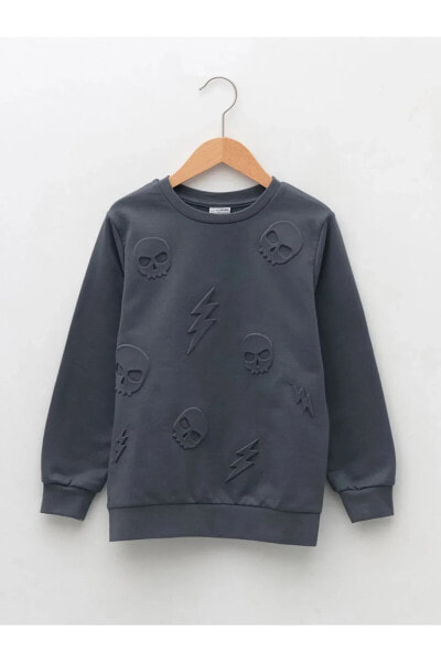 LCW Kids Bisiklet Yaka Kabartma Desenli Uzun Kollu Erkek Çocuk Sweatshirt