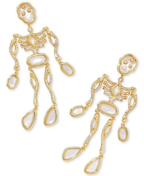 Gold-Tone Skeleton Mother-of-Pearl Statement Earrings