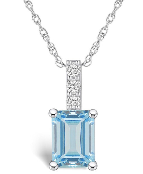 Aquamarine (1-3/8 Ct. T.W.) and Diamond Accent Pendant Necklace in 14K White Gold