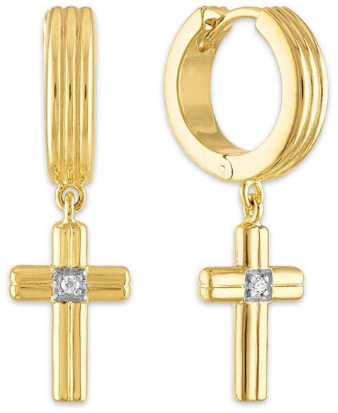 Diamond Accent Cross Drop Hoop Earrings in 14k Gold-Plated Sterling Silver, Sterling Silver or Black Ruthenium over silver, Created for Macy's
