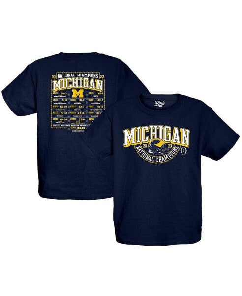 Youth Navy Michigan Wolverines College Football Playoff 2023 National Champions Gold Dust Schedule T-shirt