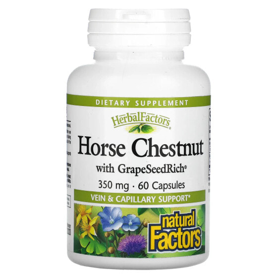 Препарат для здоровья вен Natural Factors Horse Chestnut с GrapeSeedRich, 350 мг, 60 капсул