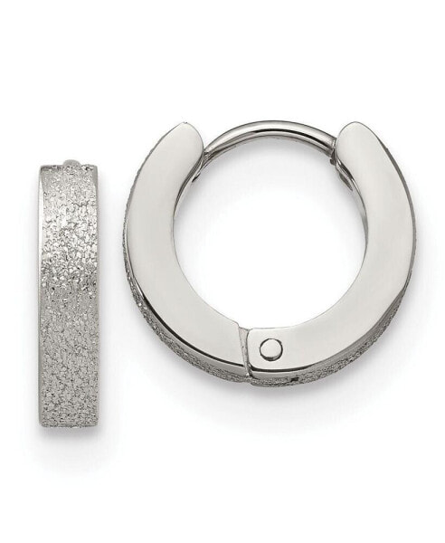 Stainless Steel Polished and Sandblasted Hinged Hoop Earrings