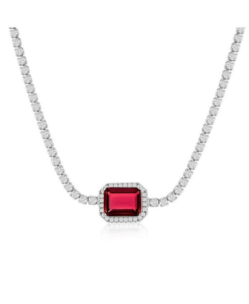 Sterling Silver Asscher-Cut CZ Tennis Choker (Blue Or Red)