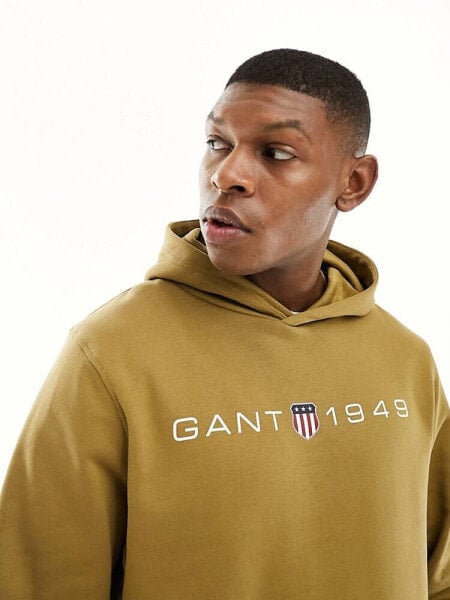 GANT 1949 shield logo print hoodie in tan