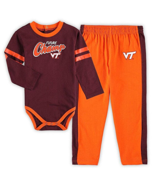 Infant Boys and Girls Boys and Girls Maroon, Orange Virginia Tech Hokies Little Kicker Long Sleeve Bodysuit and Sweatpants Set