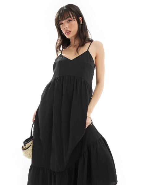 Pieces frill bottom maxi dress in black