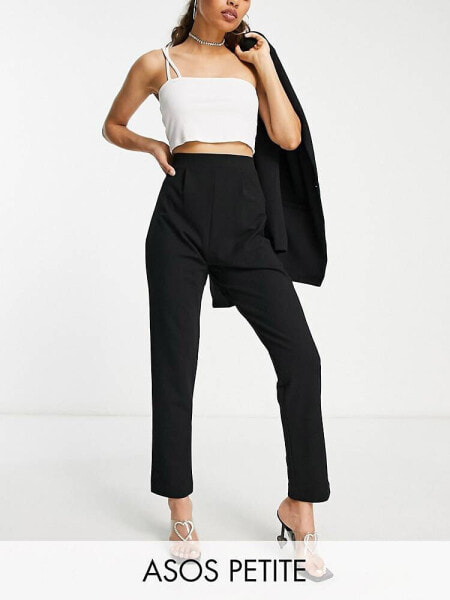 ASOS DESIGN Petite jersey tapered suit trousers in black
