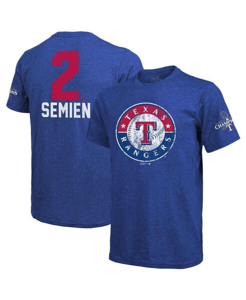 Men's Threads Marcus Semien Royal Texas Rangers 2023 World Series Champions Name and Number T-shirt