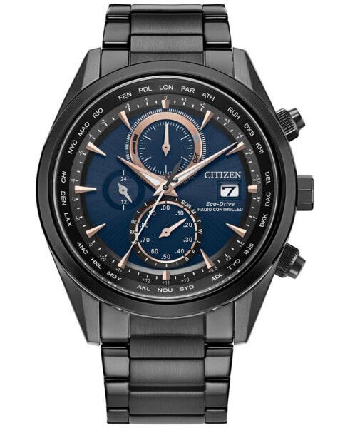 Eco-Drive Men's Chronograph Sport Luxury Radio Control Black-Tone Stainless Steel Bracelet Watch 43mm