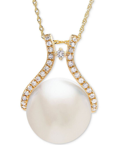 Cultured White Ming Pearl (10mm) & Diamond (1/5 ct. t.w.) Pendant Necklace in 14k Gold