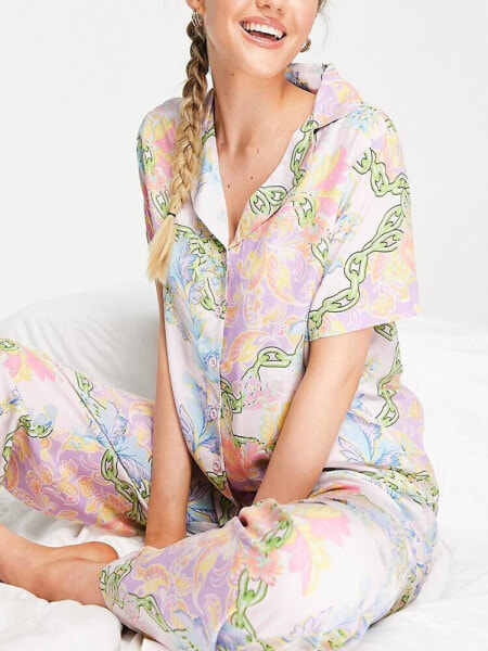 ASOS DESIGN – Mix & Match – Pyjama-Hemd aus Modal in Rosa mit Früchtemuster