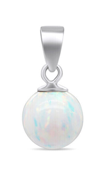 Modern silver pendant with white synthetic opal PT110W