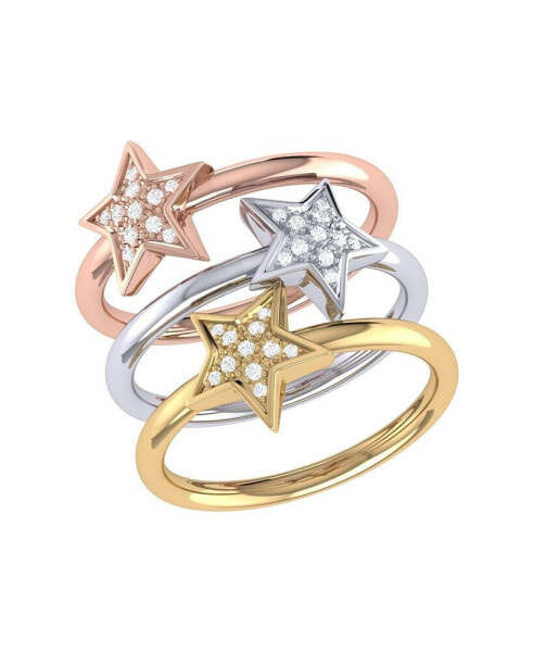 Tri-Color (White, Yellow and Rose) Sterling Silver Dazzling Star Diamond Women Ring