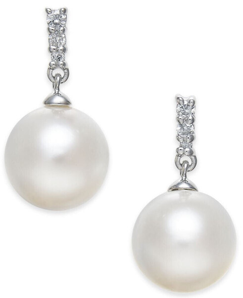 Cultured Freshwater Pearl (8mm) & Diamond Accent Drop Earrings in 14k White Gold