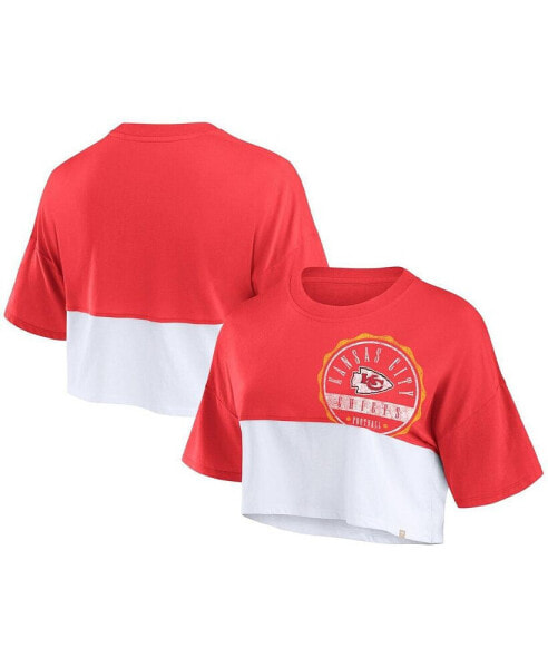 Women's Red, White Kansas City Chiefs Boxy Color Split Cropped T-shirt