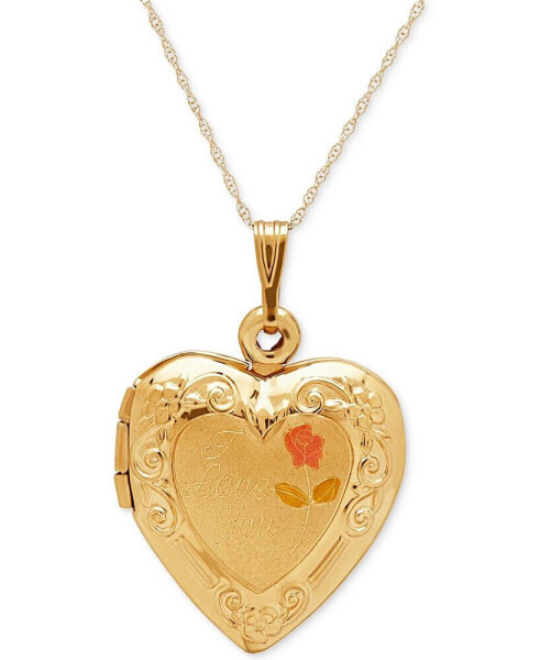 Italian Gold engraved Heart Locket 18" Pendant Necklace in 10k Gold