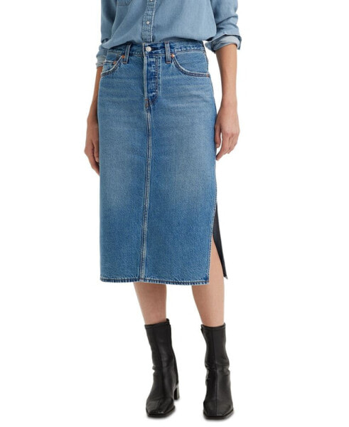 Women's Side-Slit Denim Midi Skirt