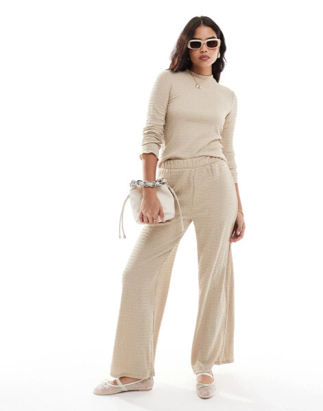 Vila textured wide leg trouser co-ord in cream