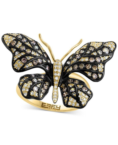 EFFY® White & Espresso Diamond Butterfly Statement Ring (7/8 ct. t.w.) in 14k Gold