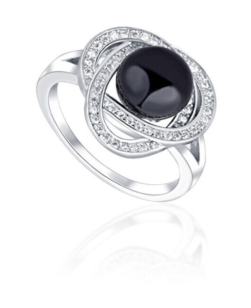 Charming ring with black pearl and zircons JL0760