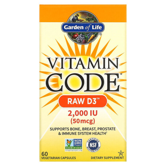 Garden of Life, Vitamin Code, RAW D3, 50 мкг (2000 МЕ), 60 вегетарианских капсул