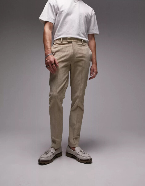 Topman skinny cord trouser in stone