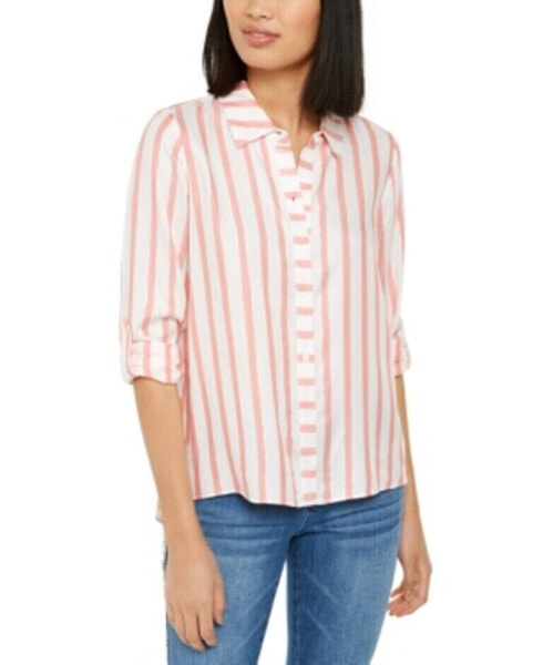 Inc Metallic Shirt Button Up Long Sleeve Grapefruit Stripe M