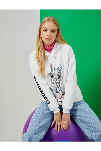 Oversize Baskılı Kapüşonlu Sweatshirt Disney Lisanslı Içi Polarlı