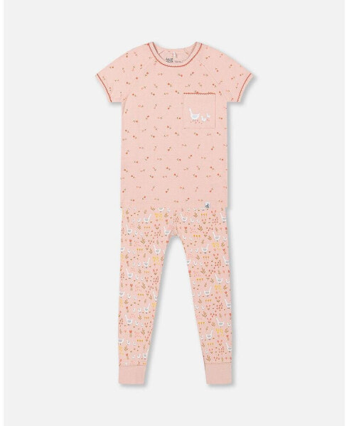 Girl Organic Cotton Two Piece Pajama Set Pink Printed Goose - Child