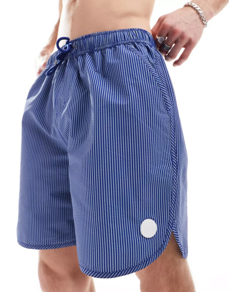 Native Youth textured stripe mid length swim shorts in cobalt blue