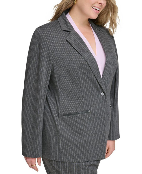 Plus Size One-Button Pinstriped Blazer