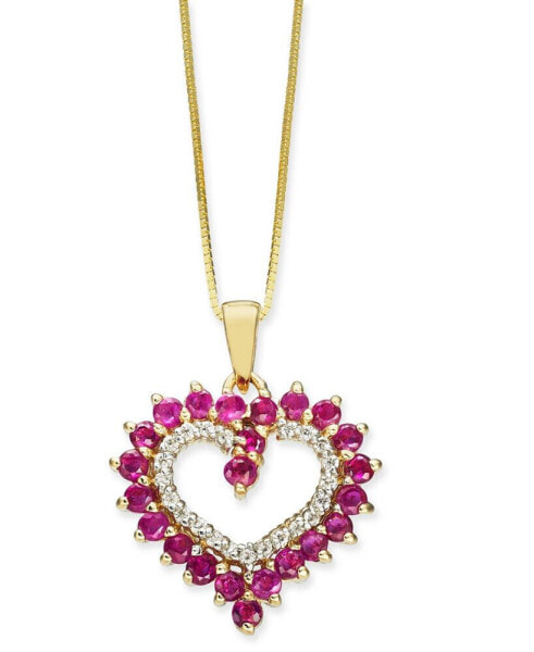 Macy's ruby (1-1/6 ct. t.w.) & Diamond (1/10 ct. t.w.) Heart 18" Pendant Necklace in 10k Gold