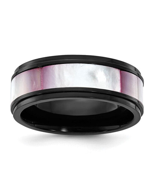 Titanium Black IP-plated Pink Mother of Pearl Inlay Band Ring