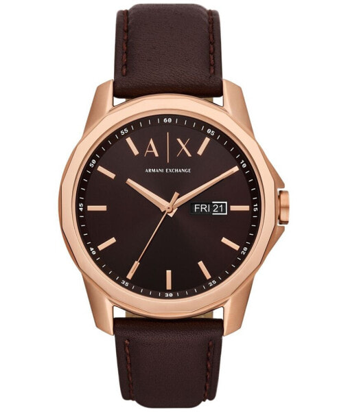 Men's Three-Hand Day-Date Quartz Brown Leather Watch 44mm