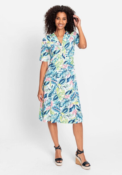 Women's Short Sleeve Tropic Print A-Line Dress