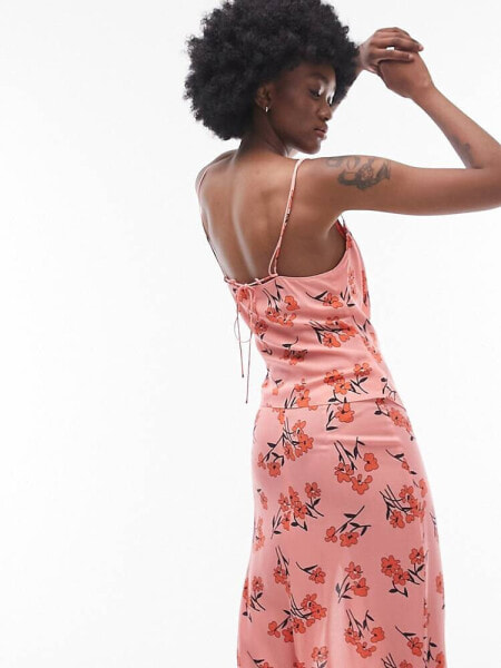 Topshop Tall co-ord cherry blossom cowl strappy cami in pink