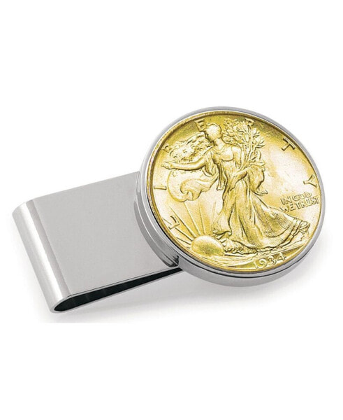 Men's Gold-Layered Silver Walking Liberty Half Dollar Stainless Steel Coin Money Clip
