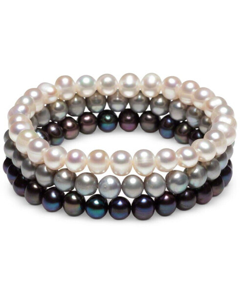 3-Pc. Set White Cultured Freshwater Pearl (6-1/2 mm) Stretch Bracelets (Also in White/Gray/Peacock & White/Pink Gray)