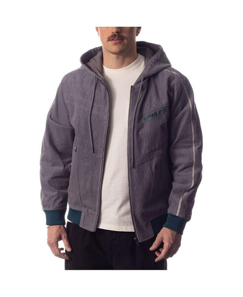 Men's and Women's Gray Philadelphia Eagles Corduroy Full-Zip Bomber Hoodie Jacket