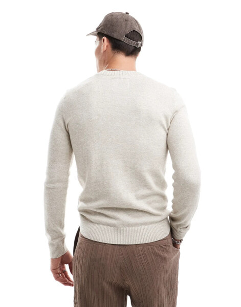 Hollister icon logo relaxed fit lightweight knit jumper in white marl