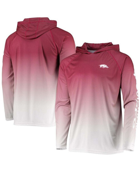 Men's Cardinal Arkansas Razorbacks Terminal Tackle Omni-Shade UPF 50 Long Sleeve Hooded T-shirt