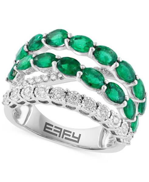 EFFY® Emerald (3 ct. t.w.) & Diamond (1/3 ct. t.w.) Crossover Statement Ring in 14k White Gold