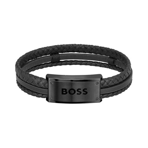 Stylish black leather bracelet 1580425