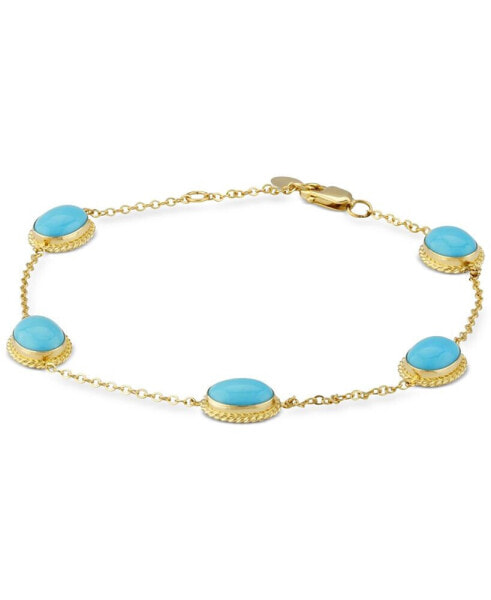 Genuine Sleeping Beauty Turquoise Chain Bracelet in 14k Yellow Gold