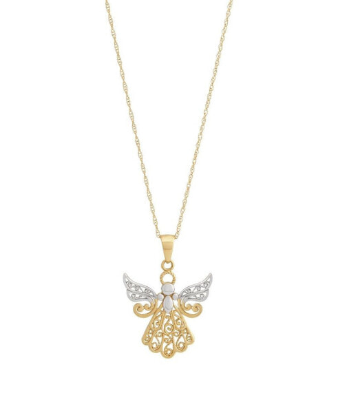Angel Two-Tone Openwork 18" Pendant Necklace in 10k Gold